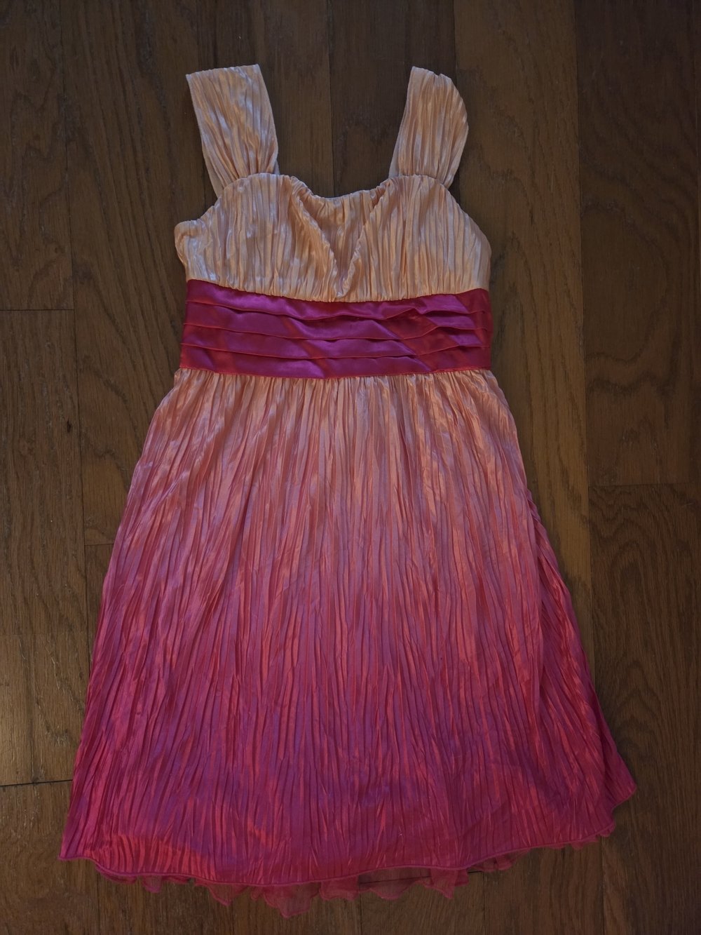 My Michelle Pink Ombre Pleated Party Dress with Fuchsia Sash